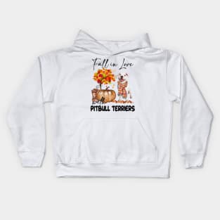 Fall In Love With Pitbull Terriers Fall Pumpkin Thanksgiving Kids Hoodie